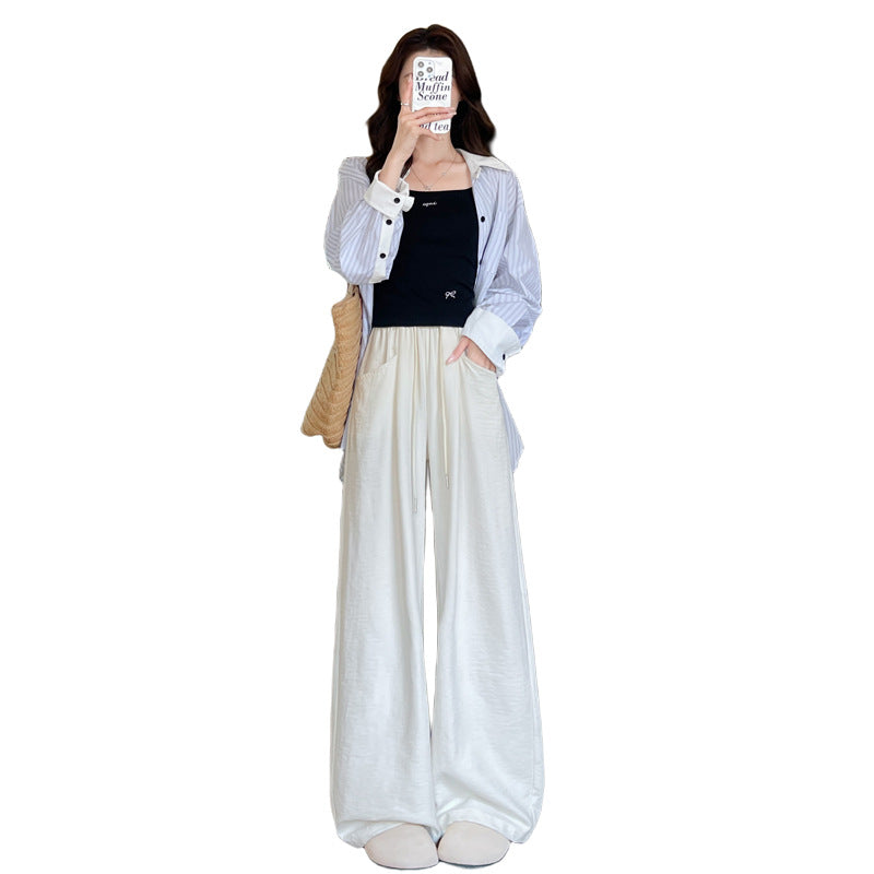 Cloud Milk Pants Spring And Summer 2025 New Style Vertical White Straight Loose Casual Small Women&#039;s Machete Wide Leg Pants